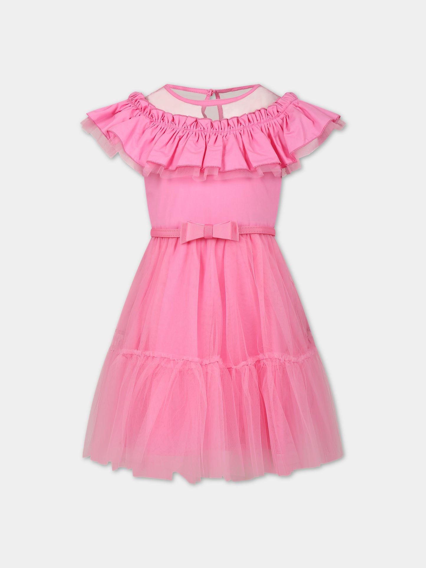 Vestito rosa per bambina con tulle e rouches,Monnalisa,17C905 T9945 0095