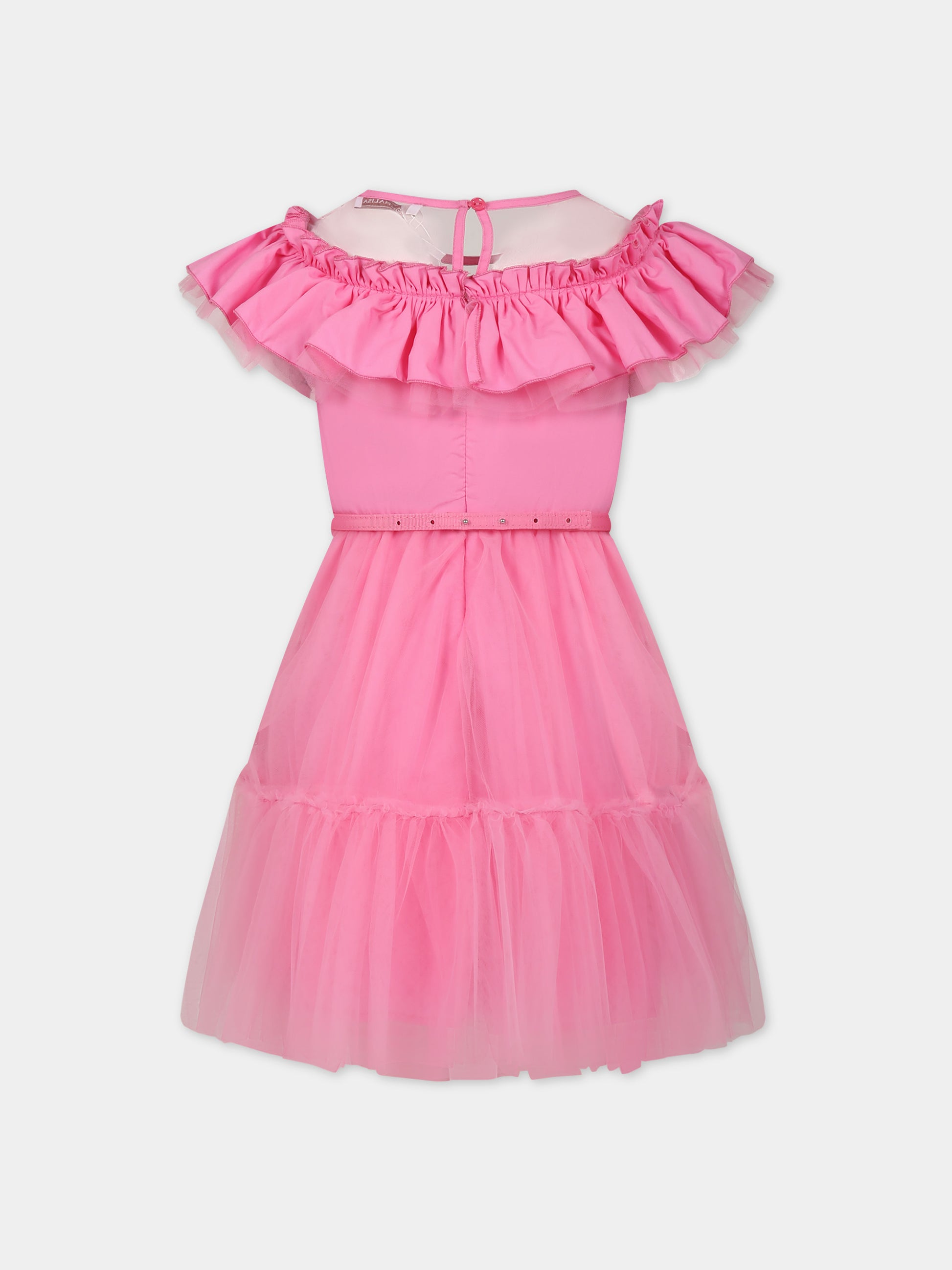 Vestito rosa per bambina con tulle e rouches,Monnalisa,17C905 T9945 0095