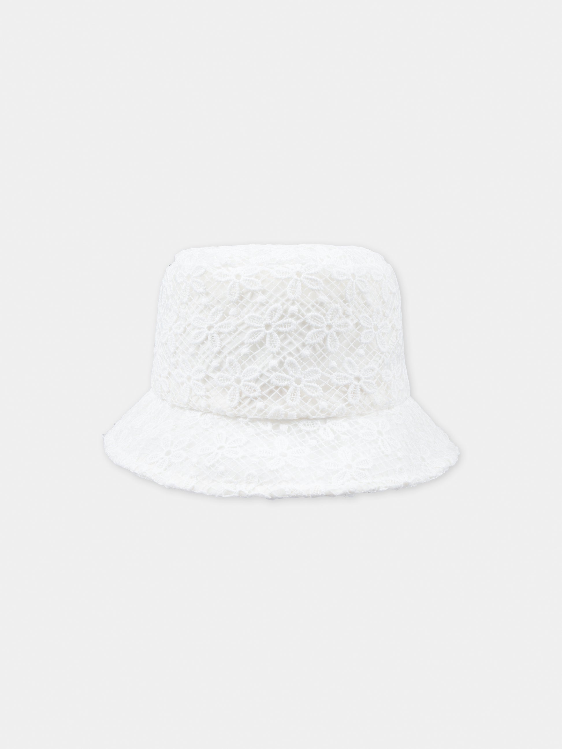 Cloche bianco per bambina con ricami a fiore all-over,Monnalisa,73C005 3961 0001