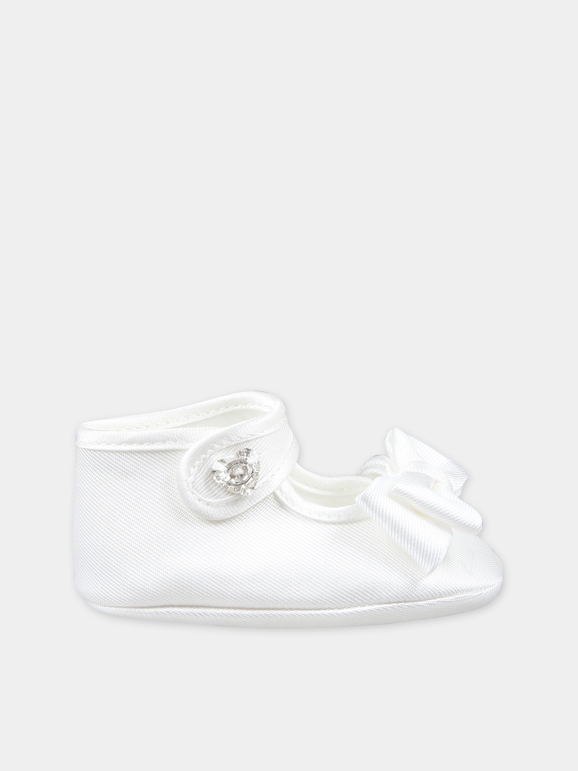 Ballerine bianche per neonata con fiocco,Monnalisa,73C000 3302 0001