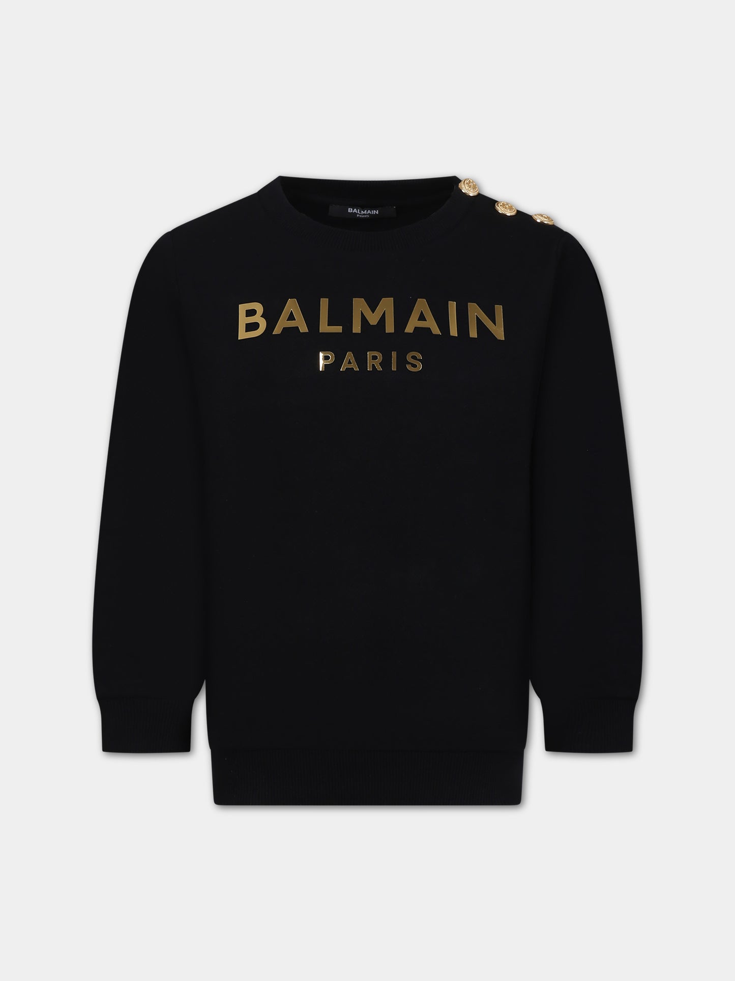 Felpa nera per bambini con logo,Balmain Kids,BU4Q40 Z0001 930OR