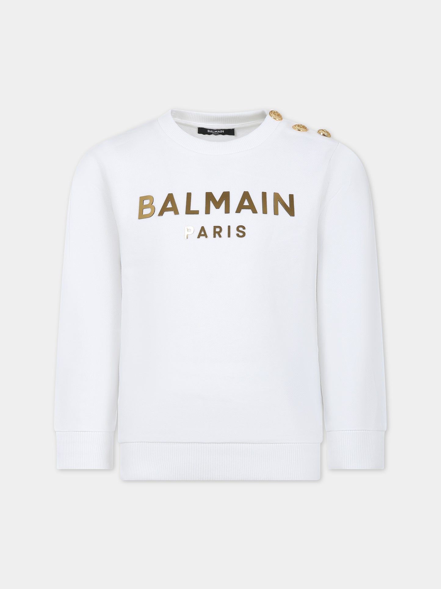 Felpa bianca per bambini con logo,Balmain Kids,BU4Q40 Z0001 100OR