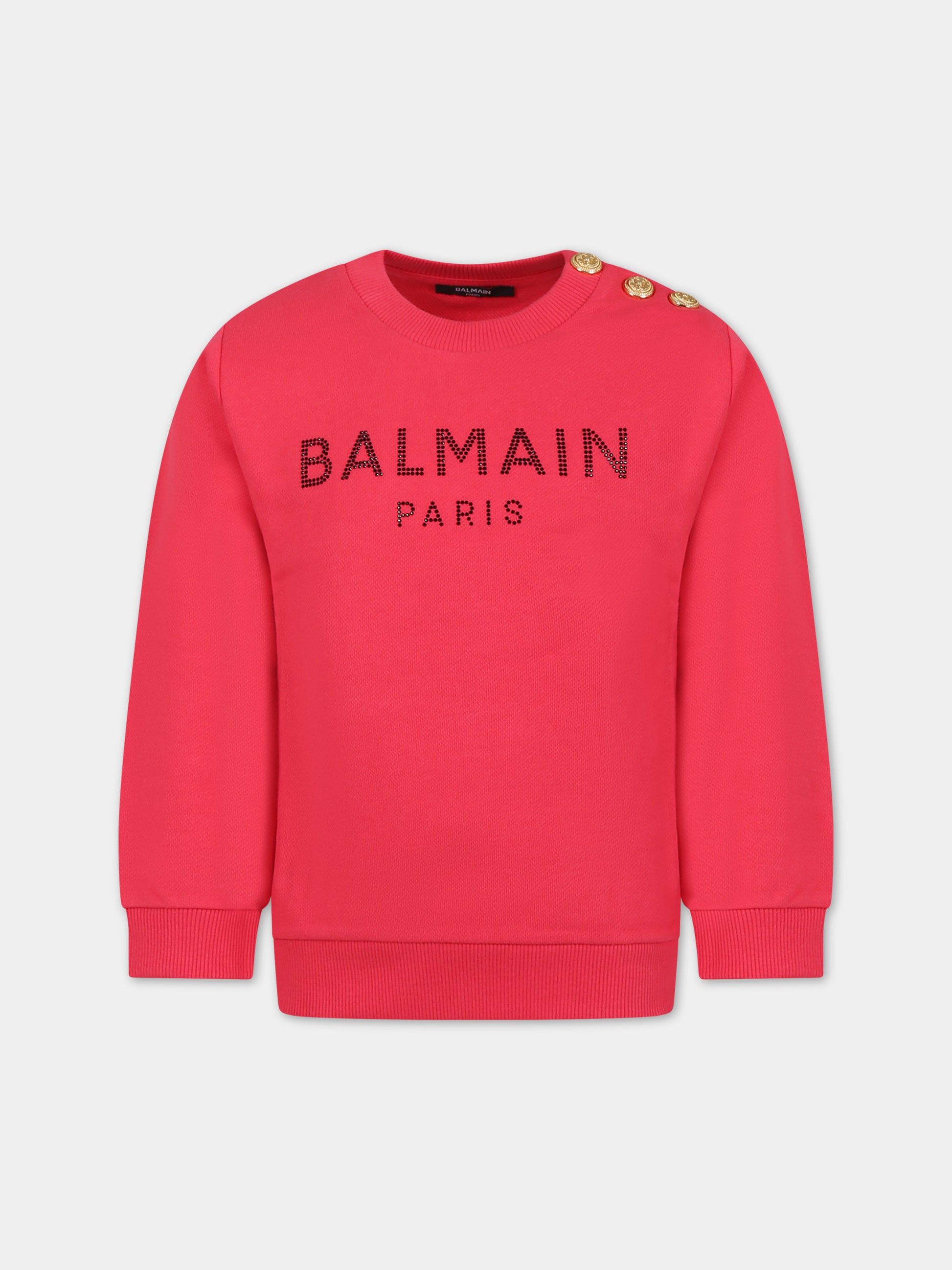 Felpa fucsia per bambina con logo,Balmain Kids,BU4A30 Z0001 50E