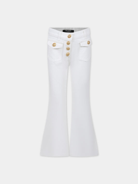 Jeans bianco per bambina con bottoni oro,Balmain Kids,BU6A00 D0039 100OR