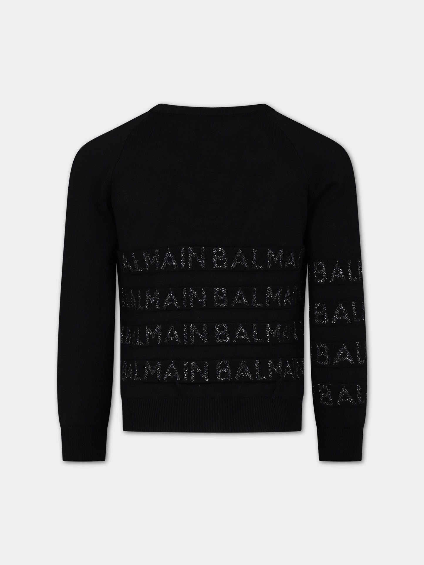 Cardigan nero per bambino con logo lurex,Balmain Kids,BU9P10 X0068 930AG