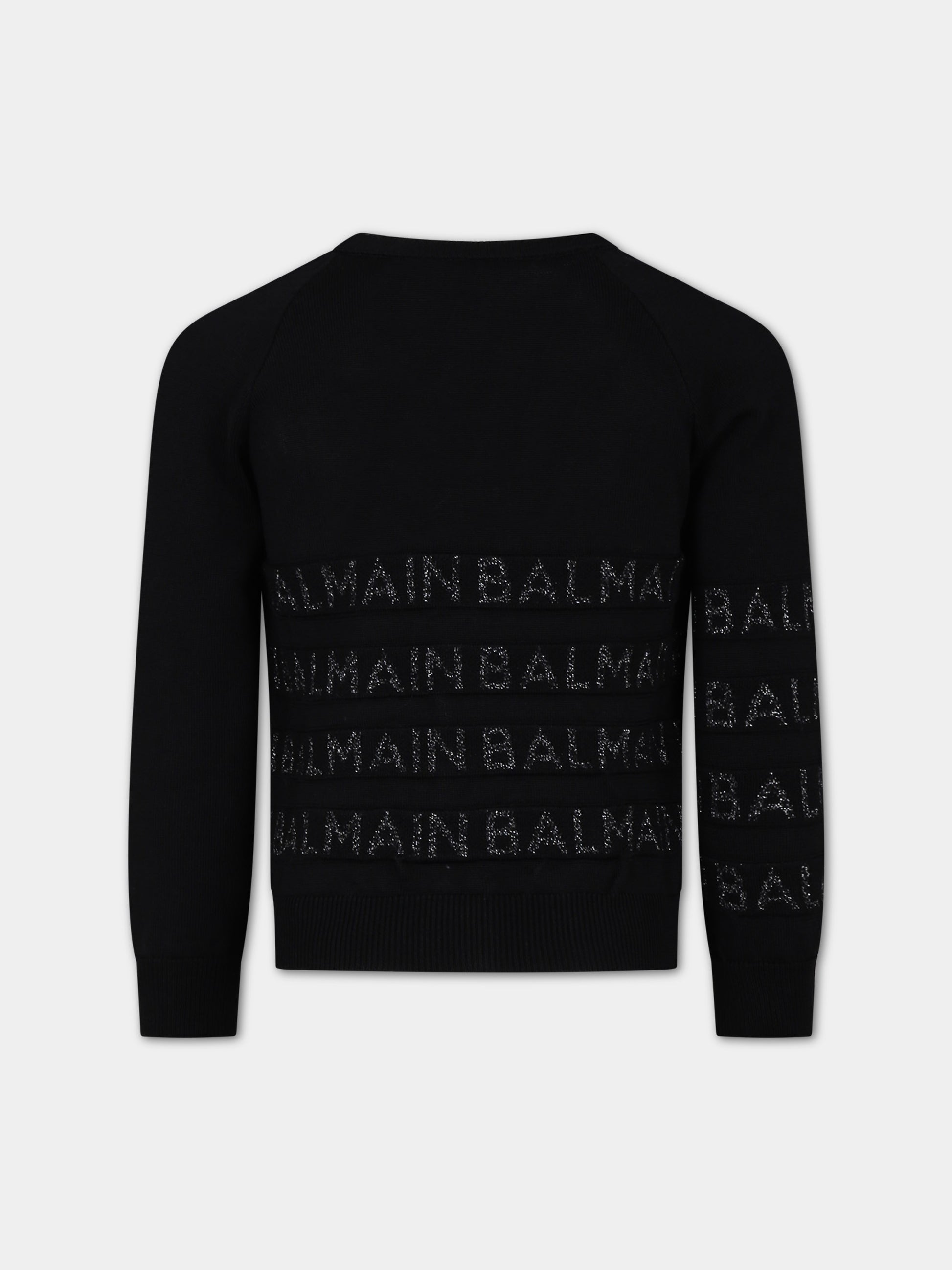 Cardigan nero per bambino con logo lurex,Balmain Kids,BU9P10 X0068 930AG