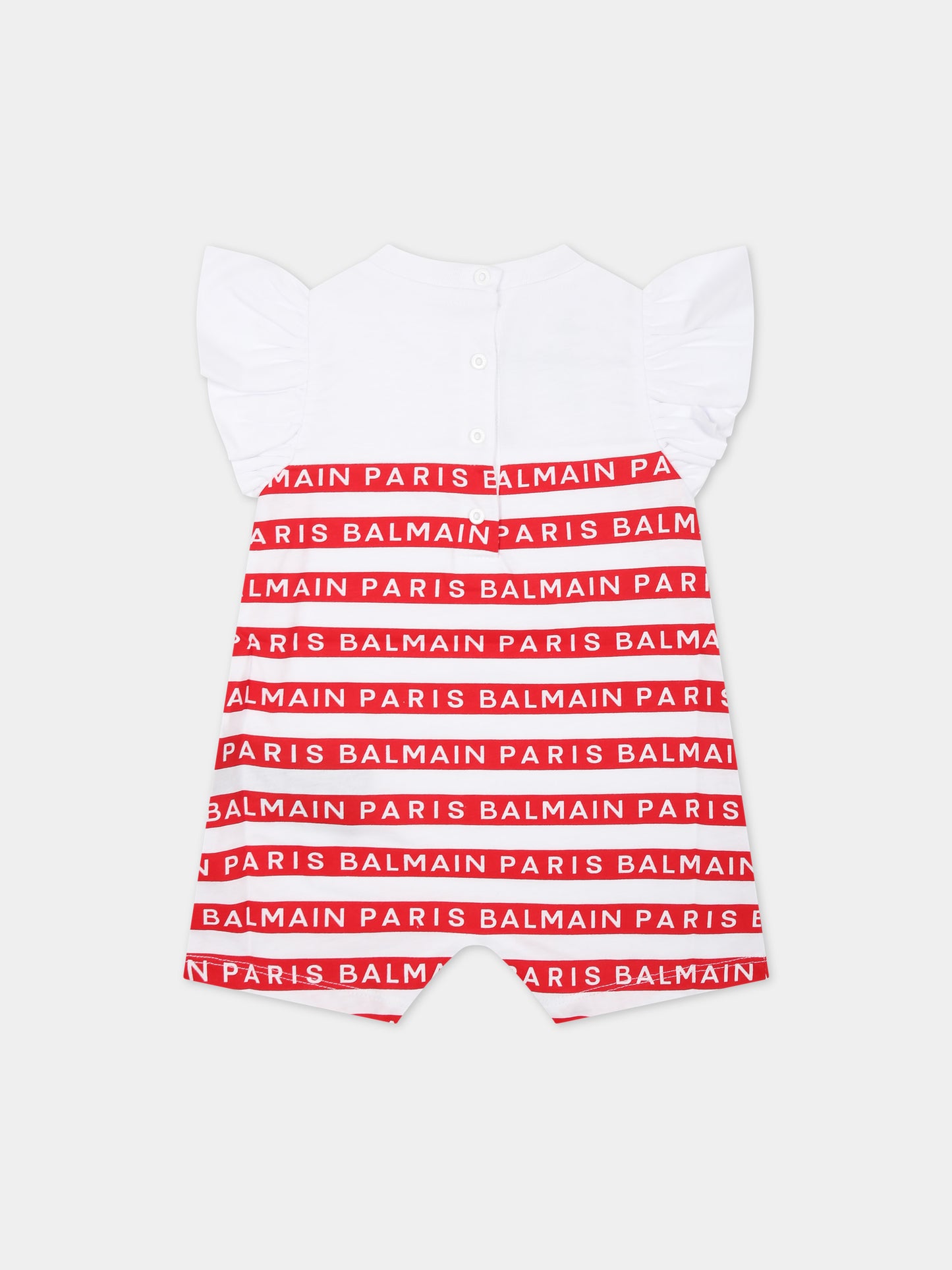 Pagliaccetto bianco per neonata con righe rosse e logo,Balmain Kids,BUA00B Z1911 100RO