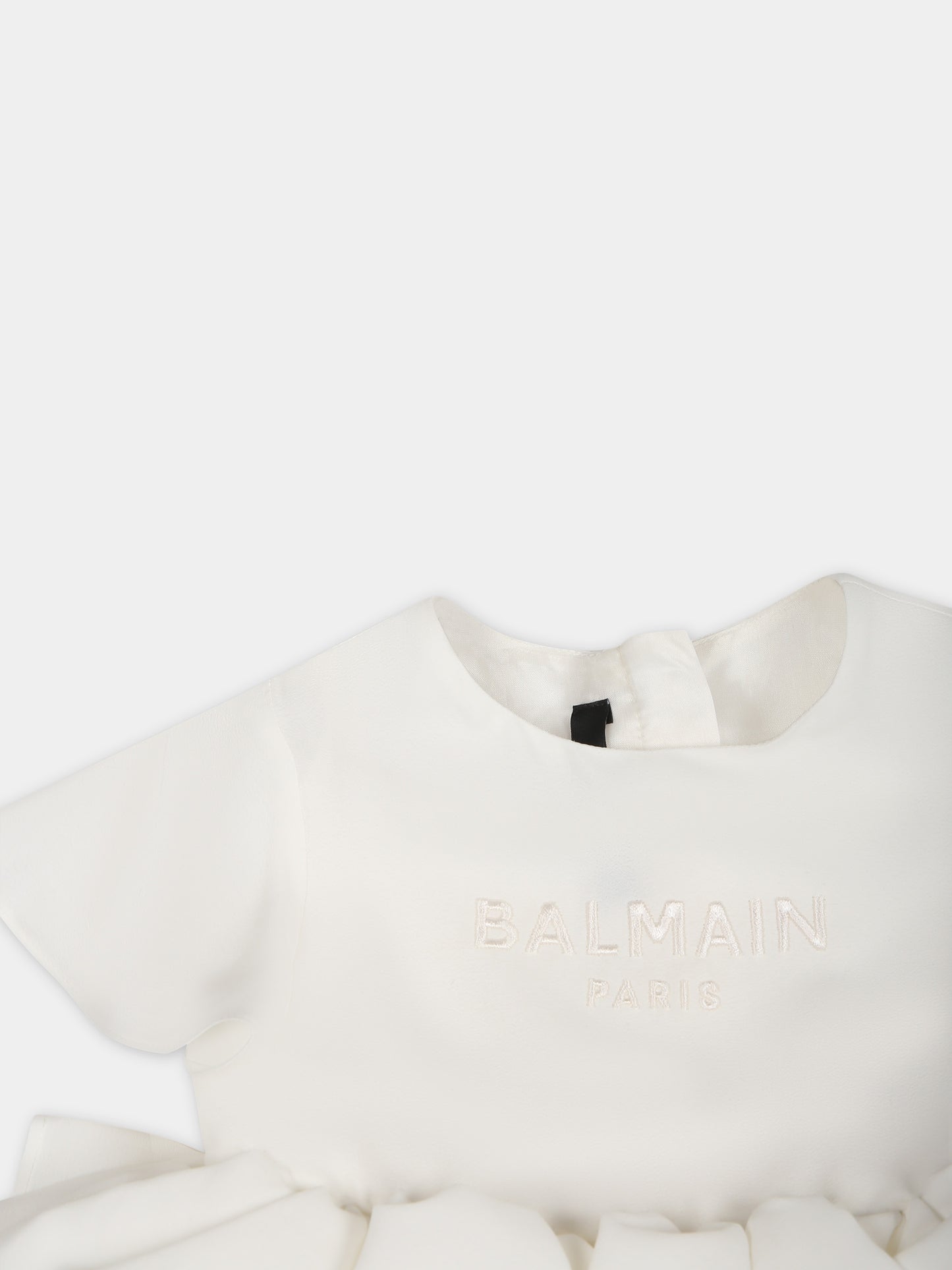 Vestito elegante bianco per neonata con logo,Balmain Kids,BU1061 K0172 101