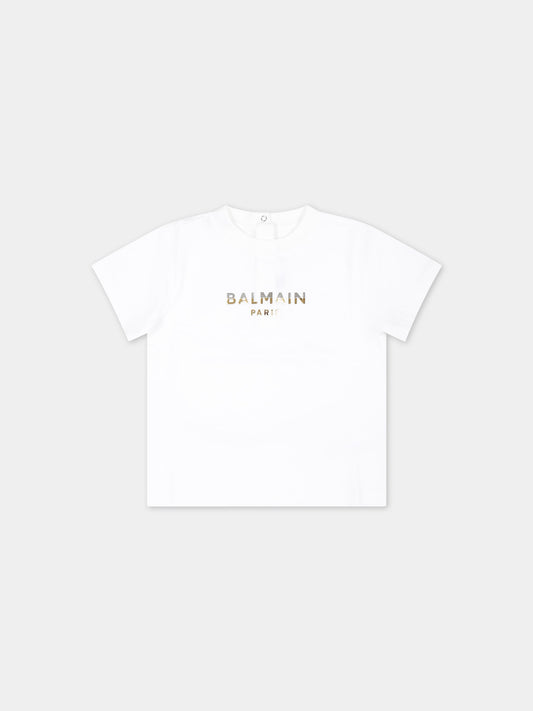 T-shirt bianca per neonati con logo,Balmain Kids,BU8001 Z1884 100