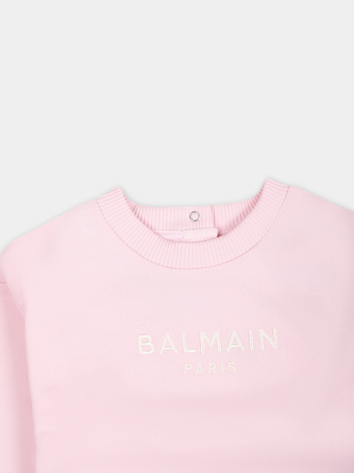 Felpa rosa per neonata con logo ricamato,Balmain Kids,BU4010 Z1753 540