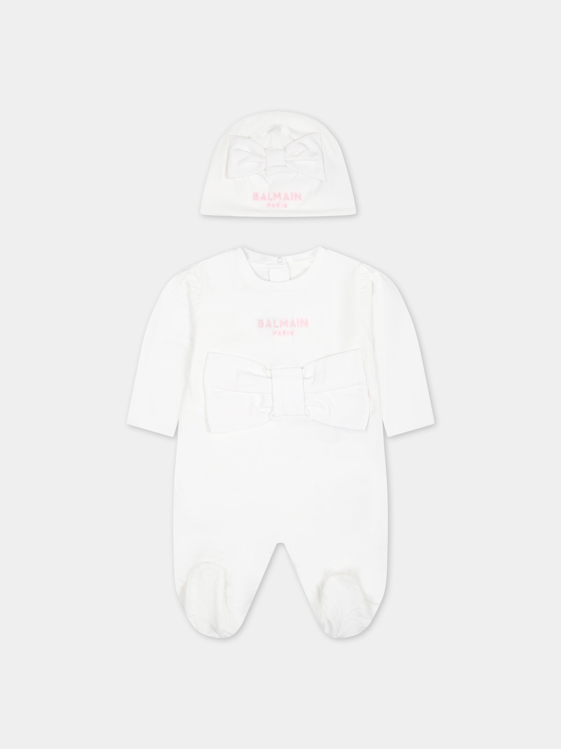 Tutina bianca per neonata con logo,Balmain Kids,BUB00A Z1751 100RS
