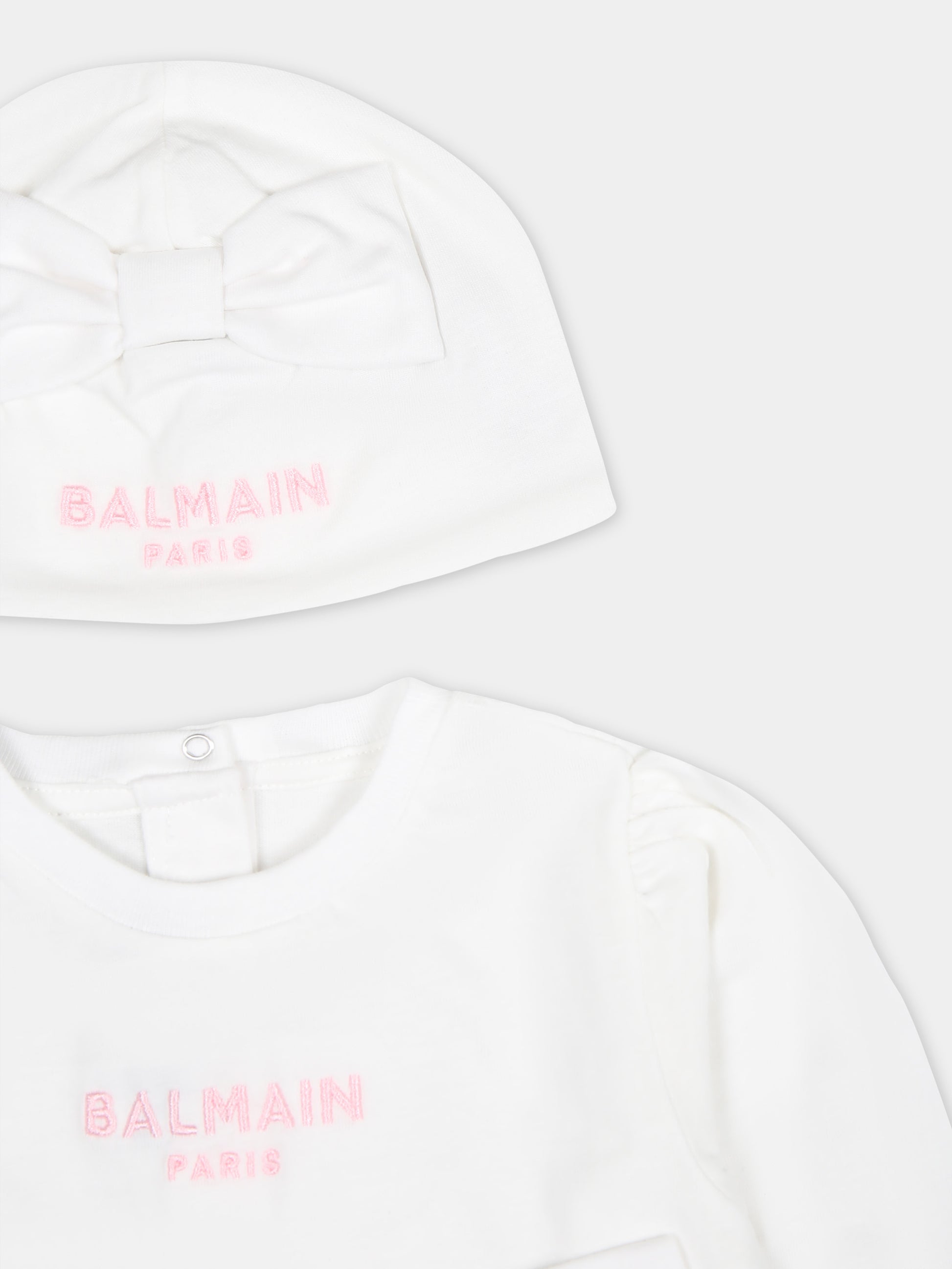 Tutina bianca per neonata con logo,Balmain Kids,BUB00A Z1751 100RS