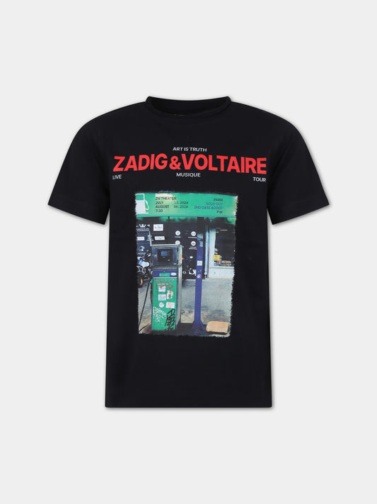 T-shirt nera per bambino con stampa e logo,Zadig & Voltaire Kids,X60091 09B