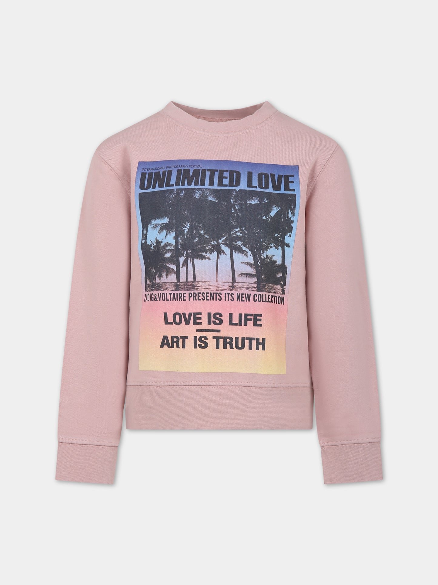 Felpa rosa per bambina con stampa,Zadig & Voltaire Kids,X60048 292