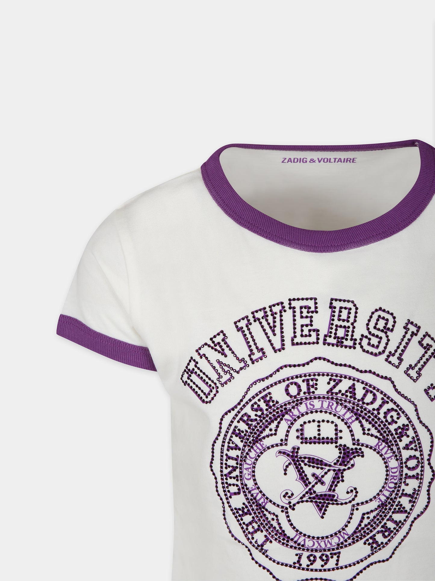 T-shirt bianca per bambina con stampa con strass,Zadig & Voltaire Kids,X60040 182