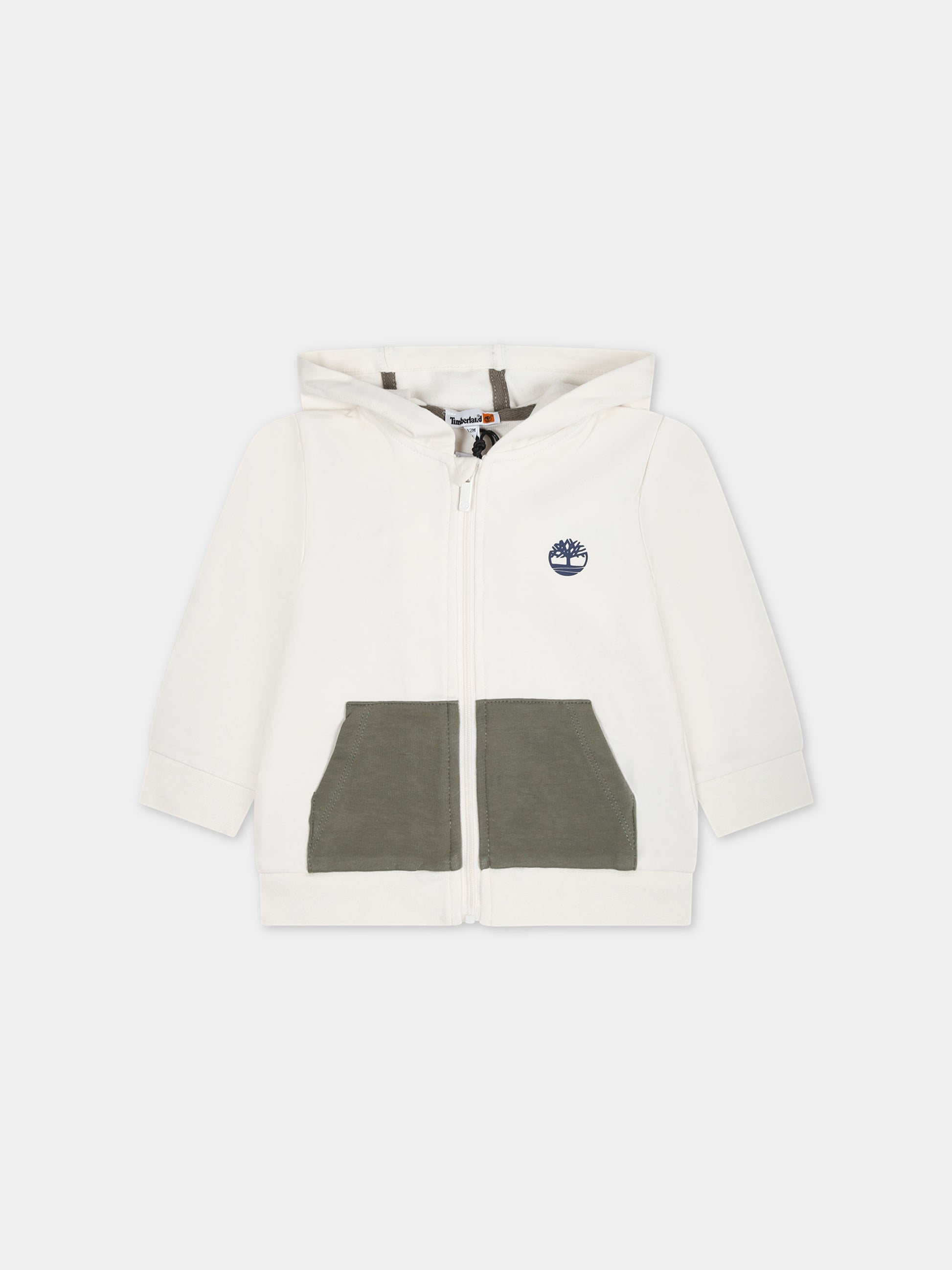 Felpa con cappuccio avorio per neonato con logo,Timberland,T60174 127