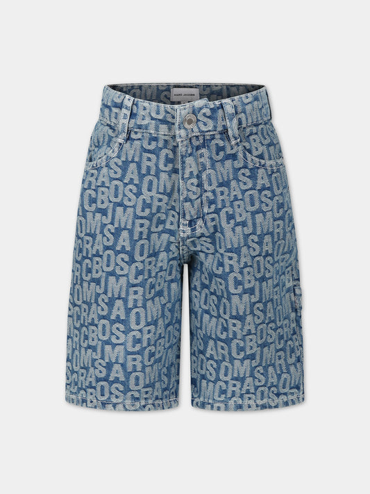 Shorts in denim per bambino con logo all-over,Little Marc Jacobs,W60174 Z10