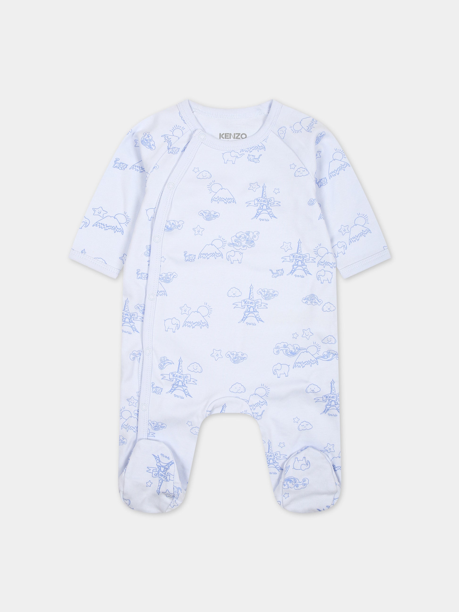 Set celeste per neonato con Tour Eiffel e logo,Kenzo Kids,K60074 771