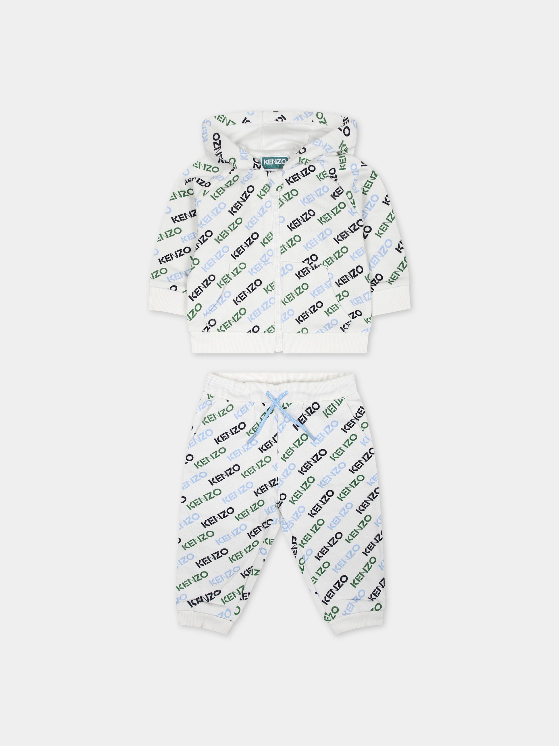 Completo bianco per neonato con logo all-over,Kenzo Kids,K60144 12P