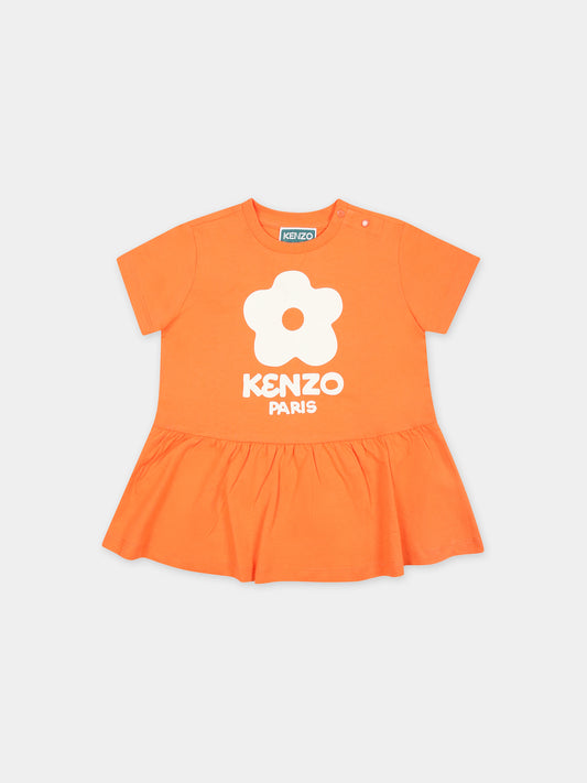 Vestito casual arancione per neonata con Boke Flower,Kenzo Kids,K60115 98F