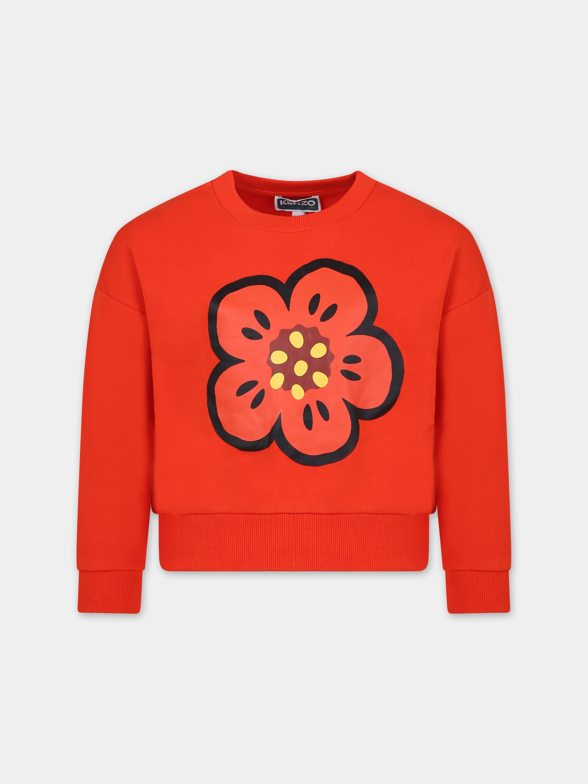 Felpa rossa per bambina con fiore,Kenzo Kids,K60237 99A