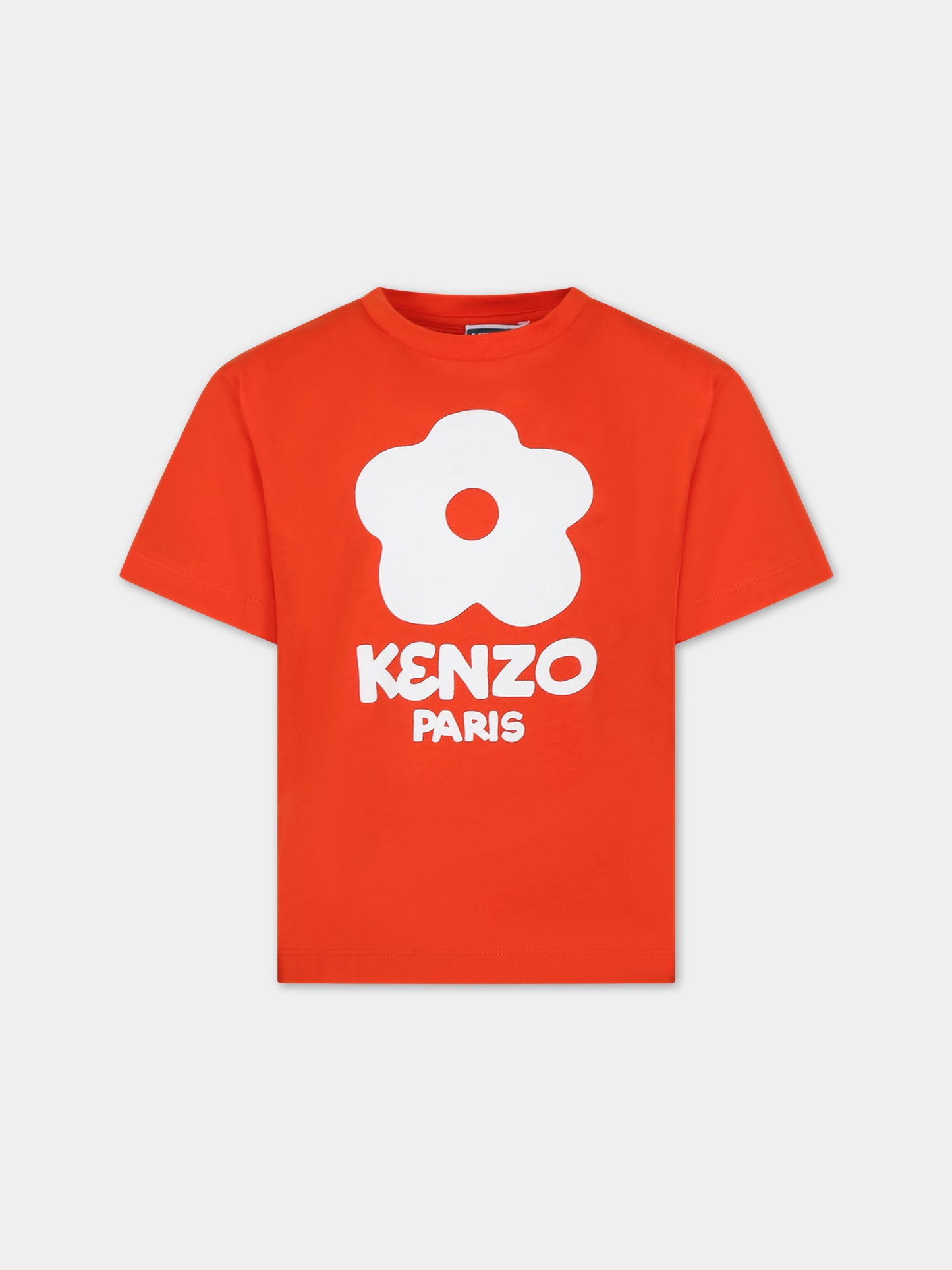 T-shirt rossa per bambina con fiore,Kenzo Kids,K60254 99A