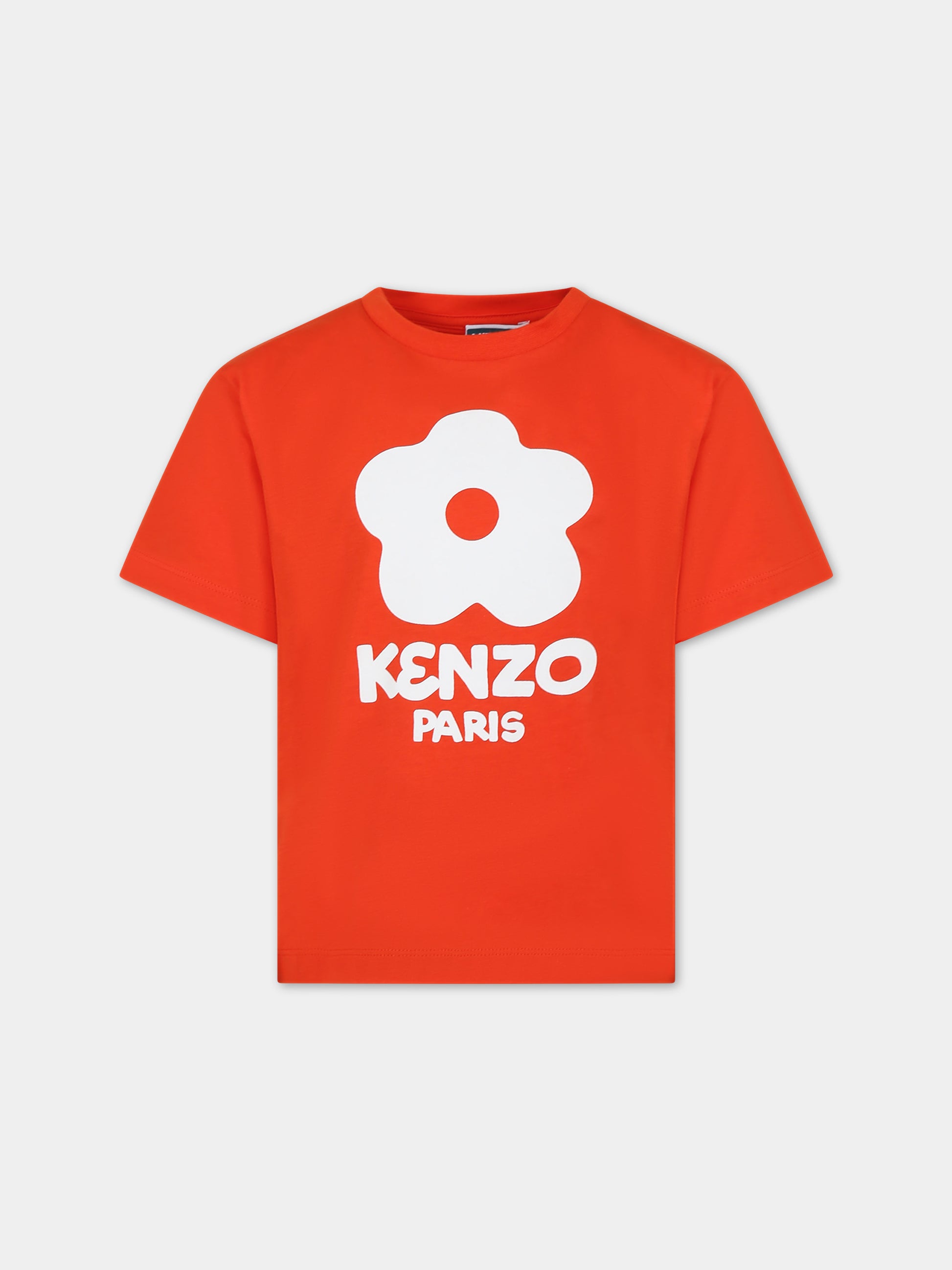 T-shirt rossa per bambina con fiore,Kenzo Kids,K60254 99A