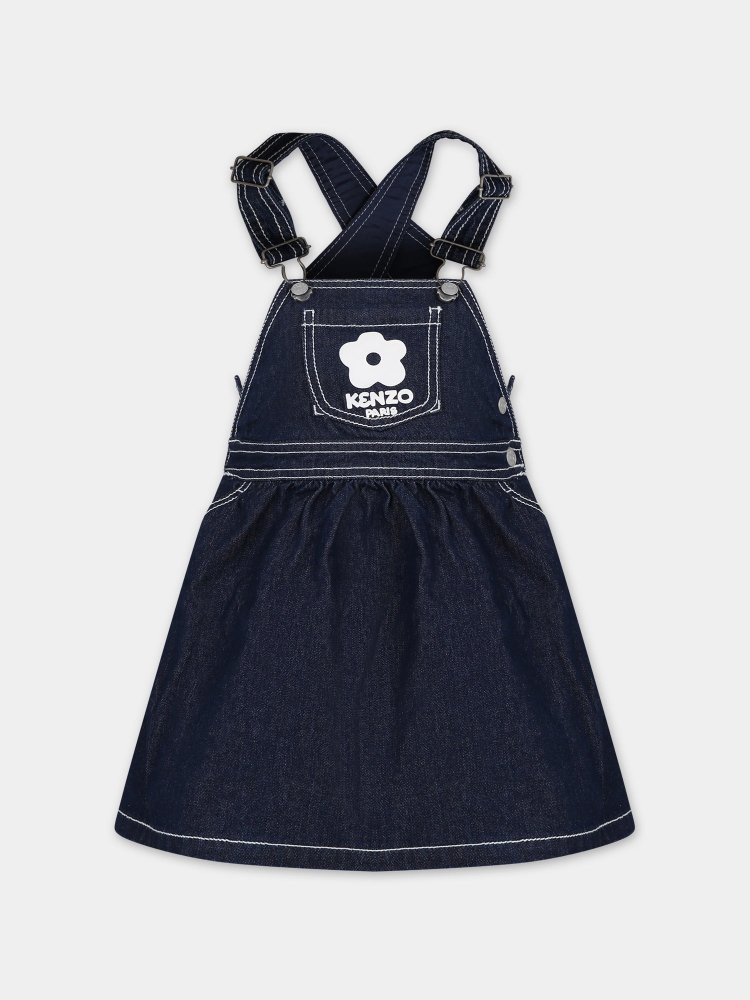 Salopette in denim per bambina con fiore,Kenzo Kids,K60226 Z35