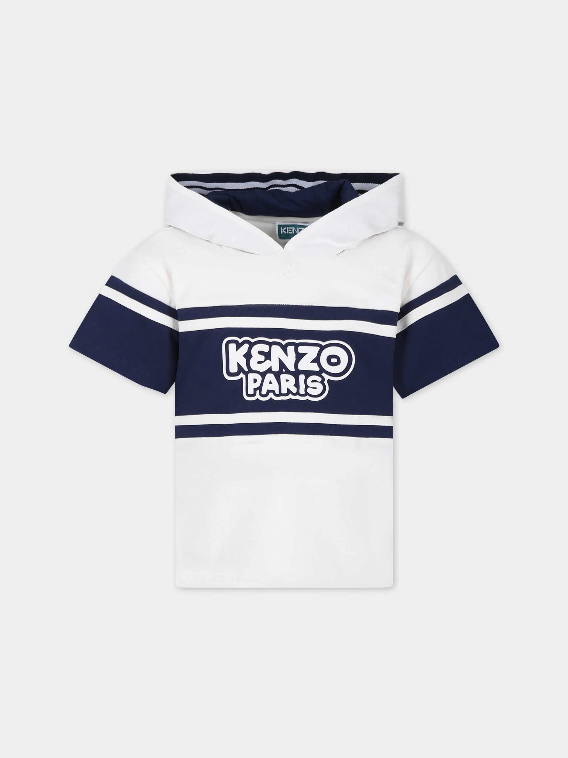 T-shirt bianca per bambino con cappuccio e logo,Kenzo Kids,K60346 121