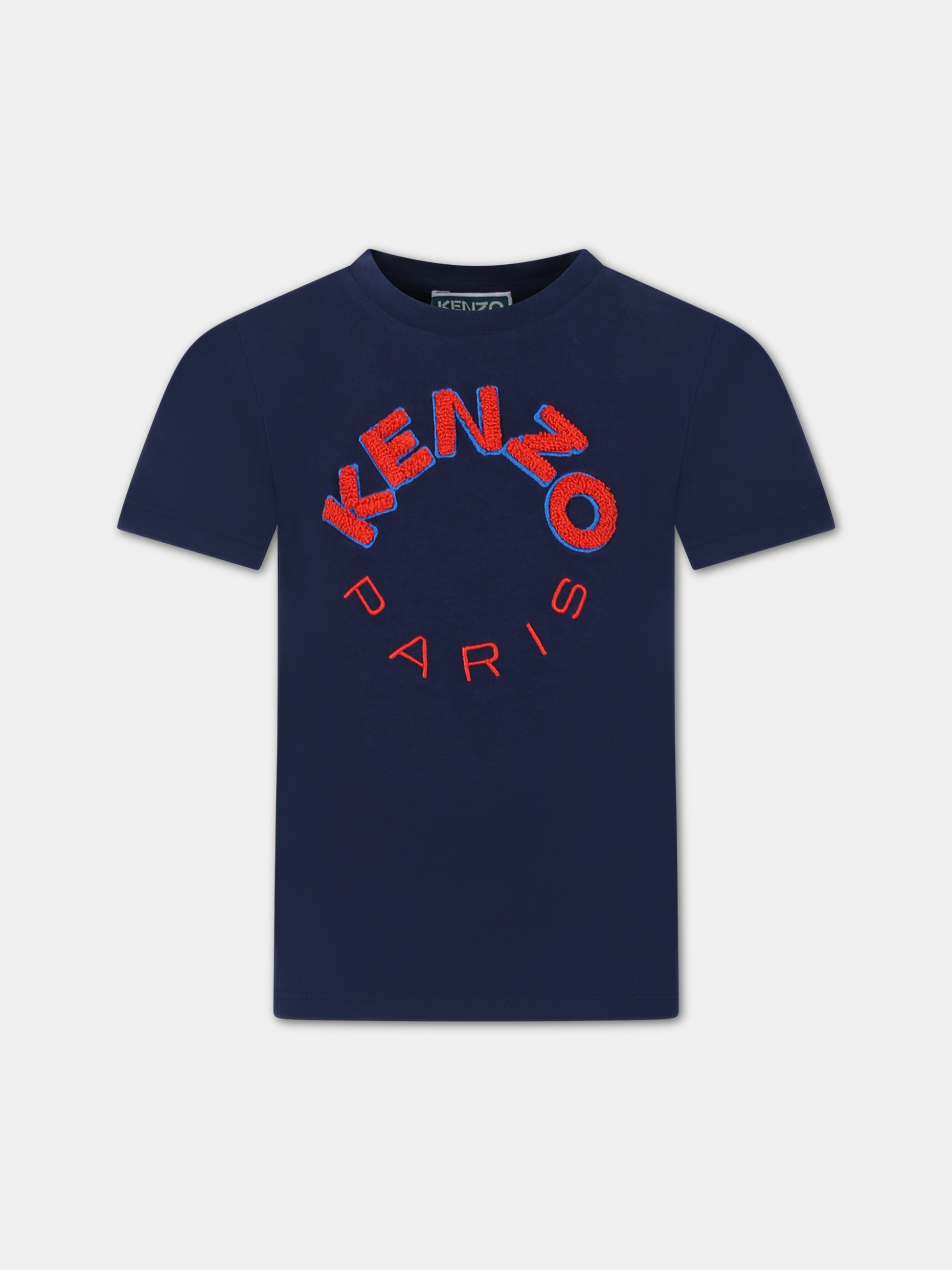 T-shirt blu per bambino con logo,Kenzo Kids,K60341 84A
