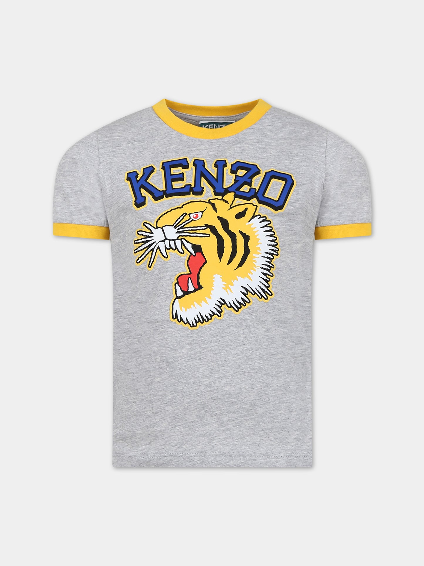 T-shirt grigia per bambino con iconica tigre e logo,Kenzo Kids,K60307 A47