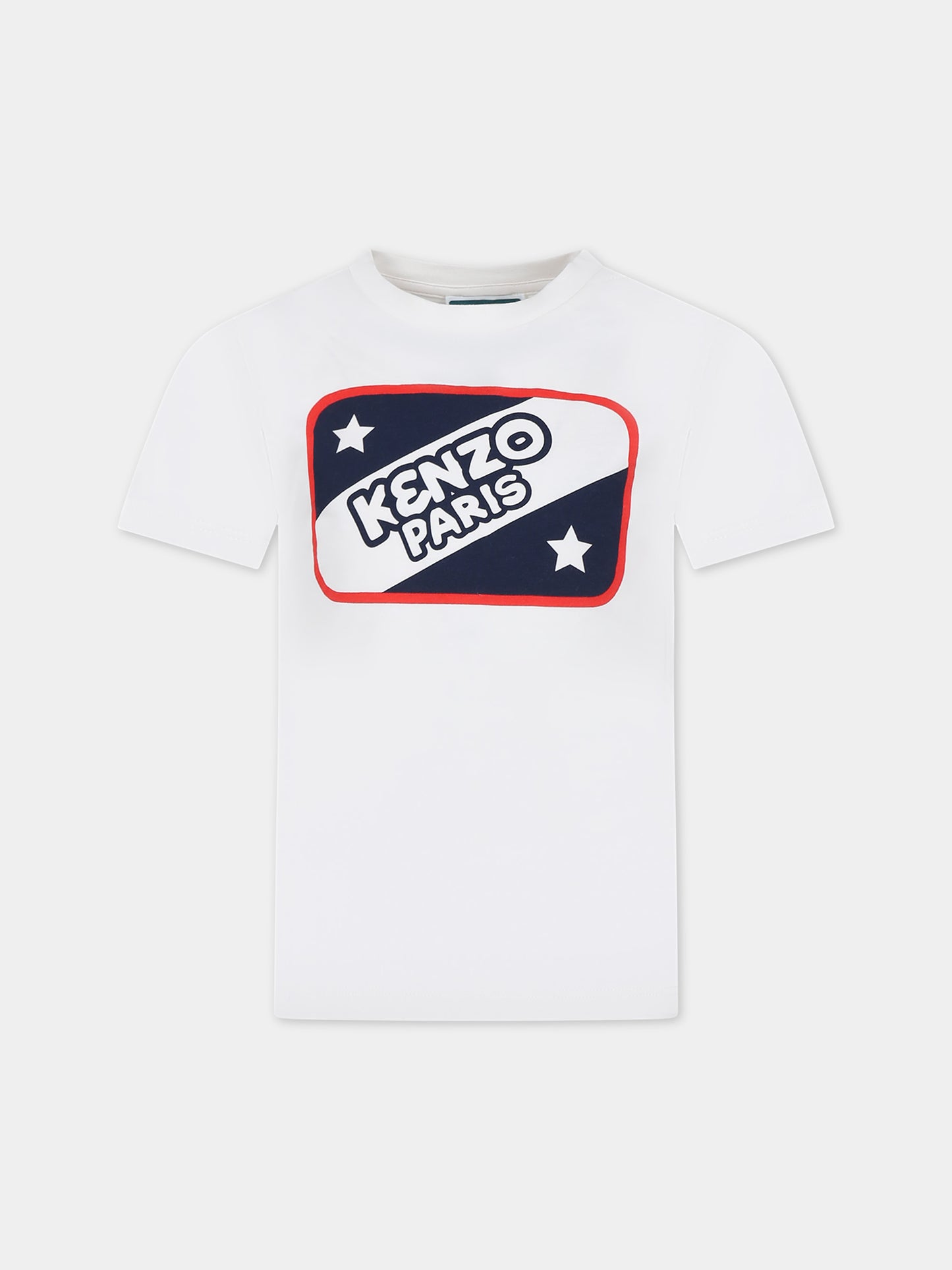 T-shirt bianca per bambino con stampa logo,Kenzo Kids,K60347 121