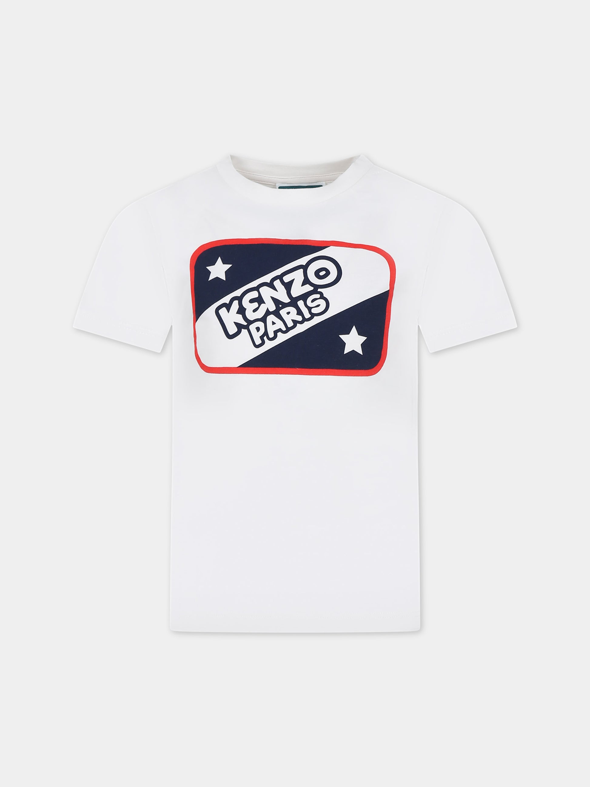 T-shirt bianca per bambino con stampa logo,Kenzo Kids,K60347 121