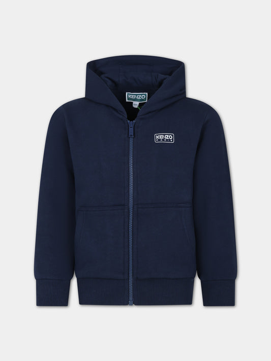 Felpa con cappuccio blu per bambino con logo,Kenzo Kids,K60284 84A