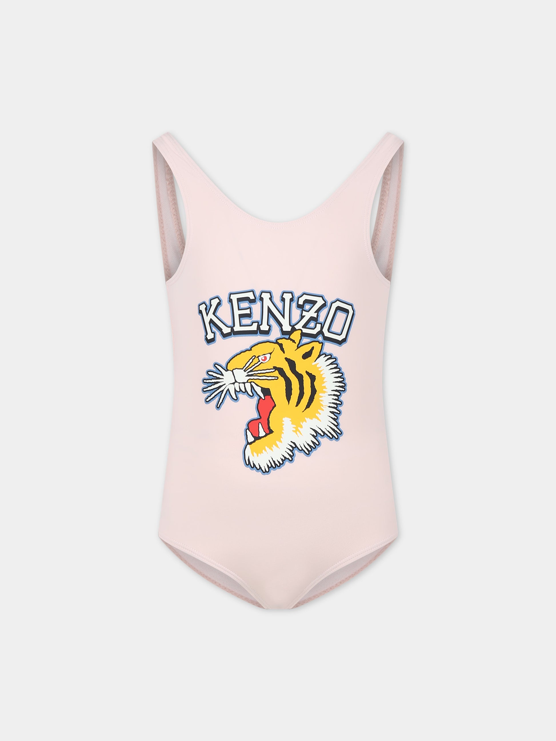 Costume intero rosa per bambina con stampa e logo,Kenzo Kids,K60177 46T