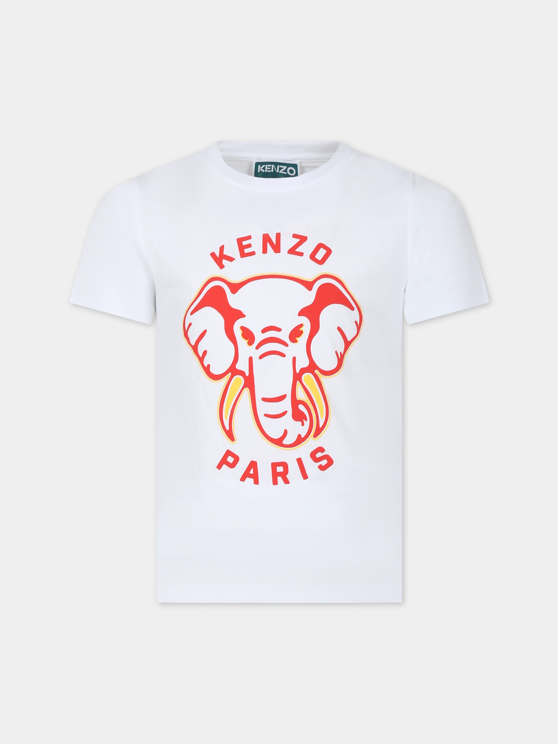 T-shirt bianca per bambino con iconico elefante,Kenzo Kids,K60357 10P