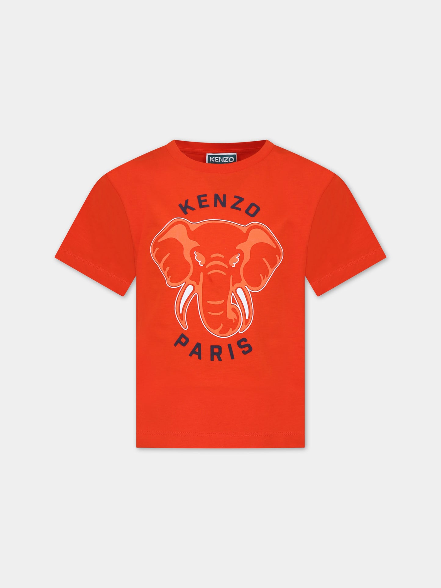 T-shirt arancione per bambino con elefante,Kenzo Kids,K60261 99A