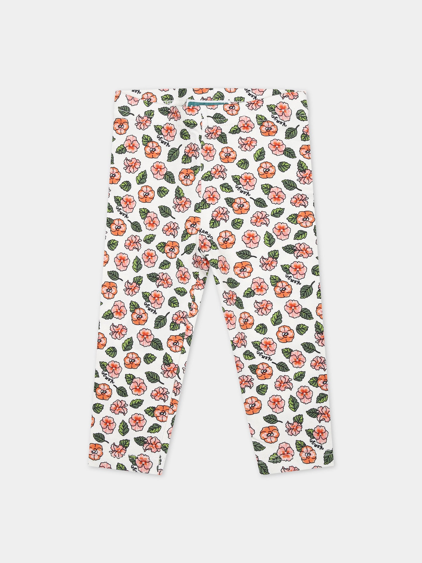 Leggings bianco per neonata con stampa floreale,Kenzo Kids,K60108 12P