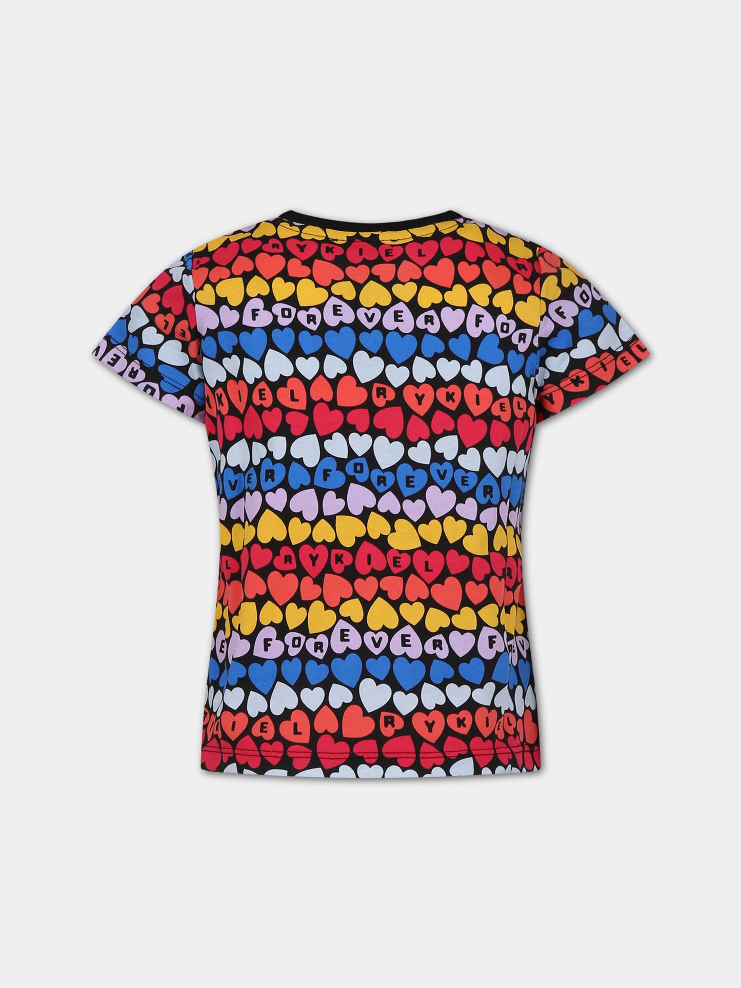 T-shirt multicolor per bambina con cuori e logo,Sonia Rykiel Paris,A00185 Z41