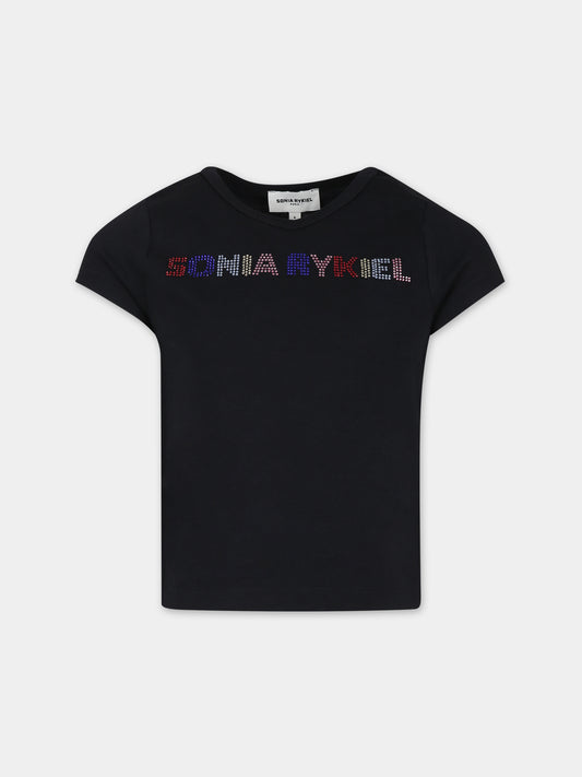 T-shirt nera per bambina con logo,Sonia Rykiel Paris,A00184 09B