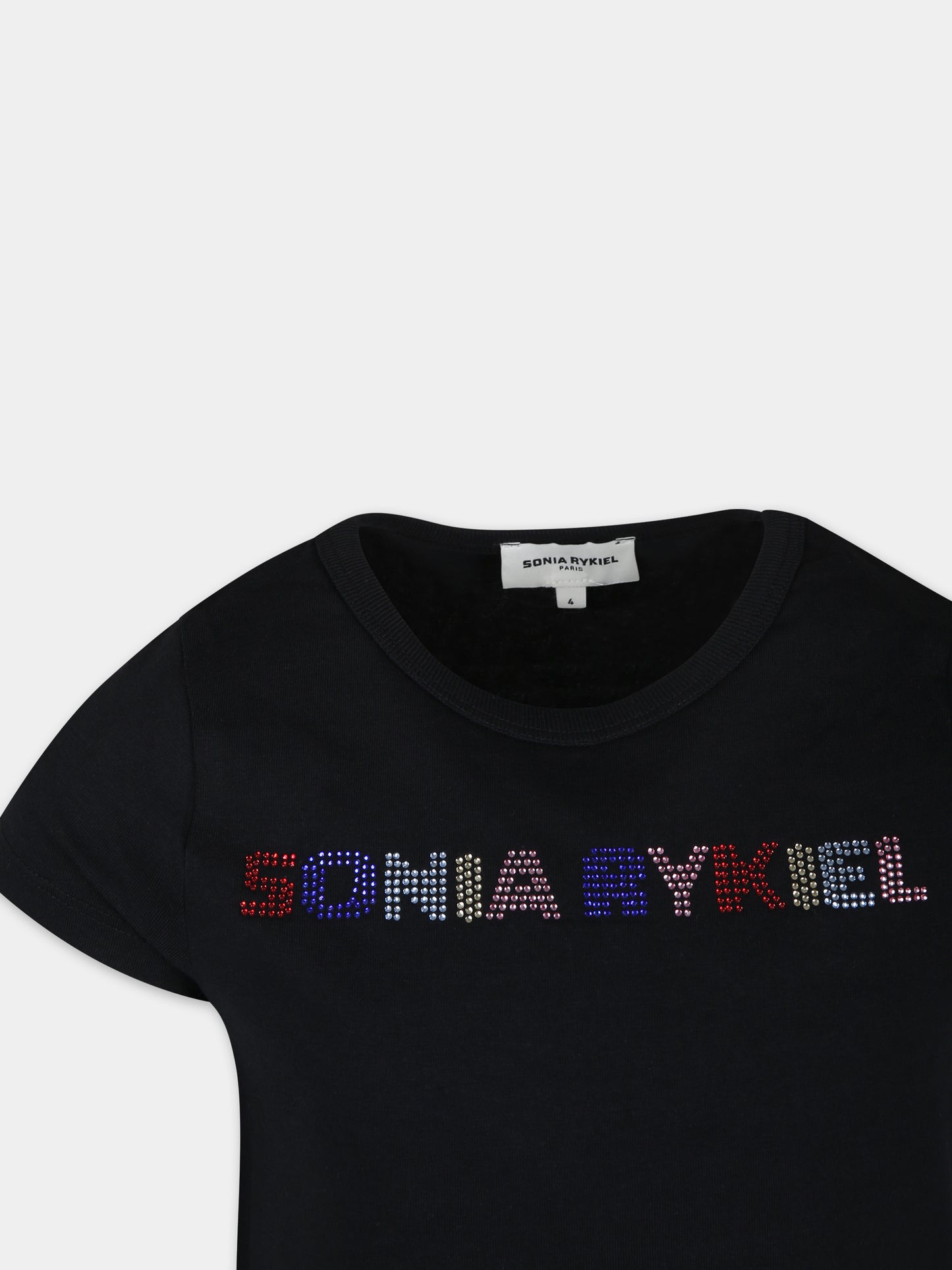 T-shirt nera per bambina con logo,Sonia Rykiel Paris,A00184 09B