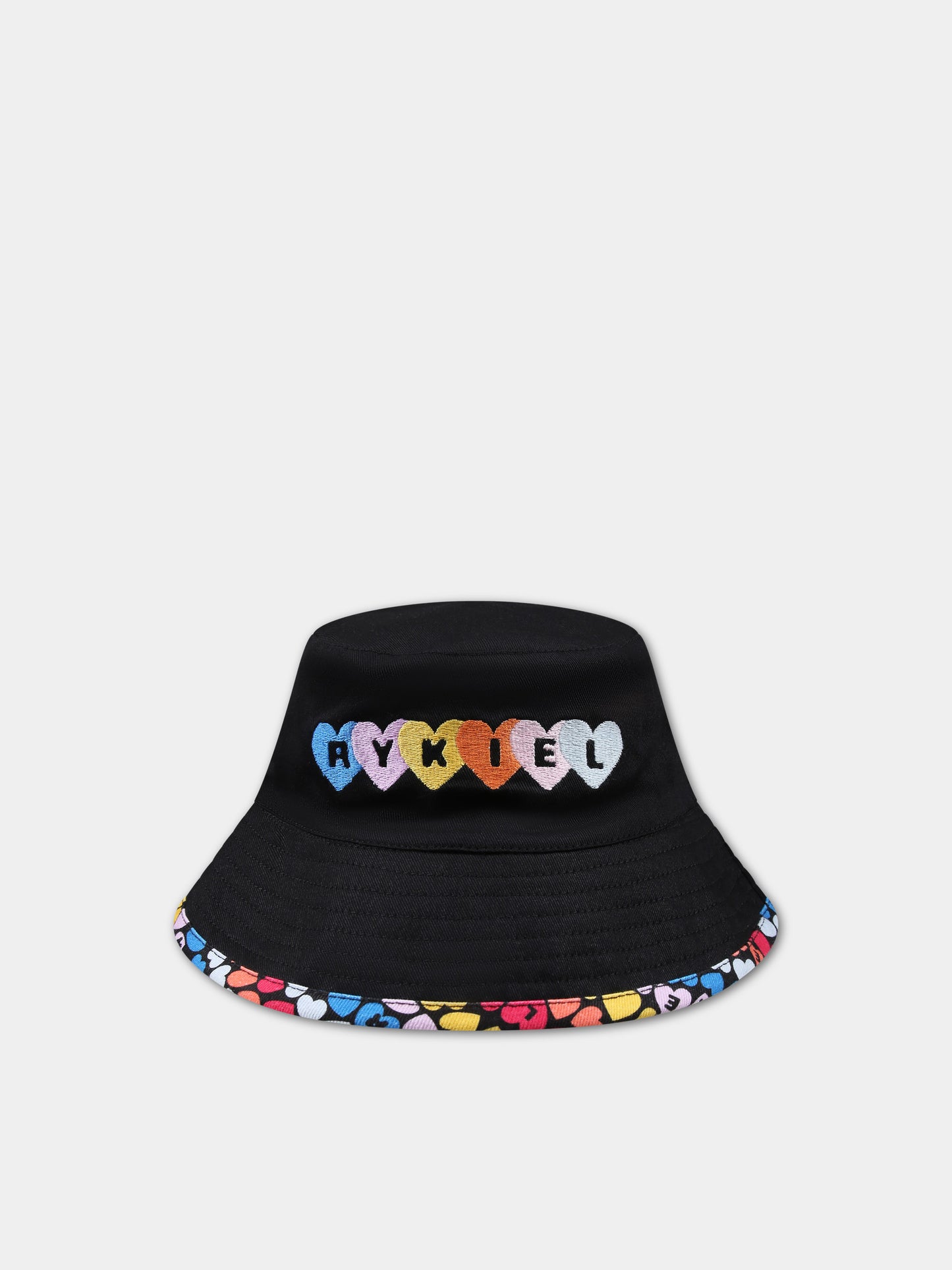 Cloche nera per bambina con cuori multicolor e logo,Sonia Rykiel Paris,A00142 Z41