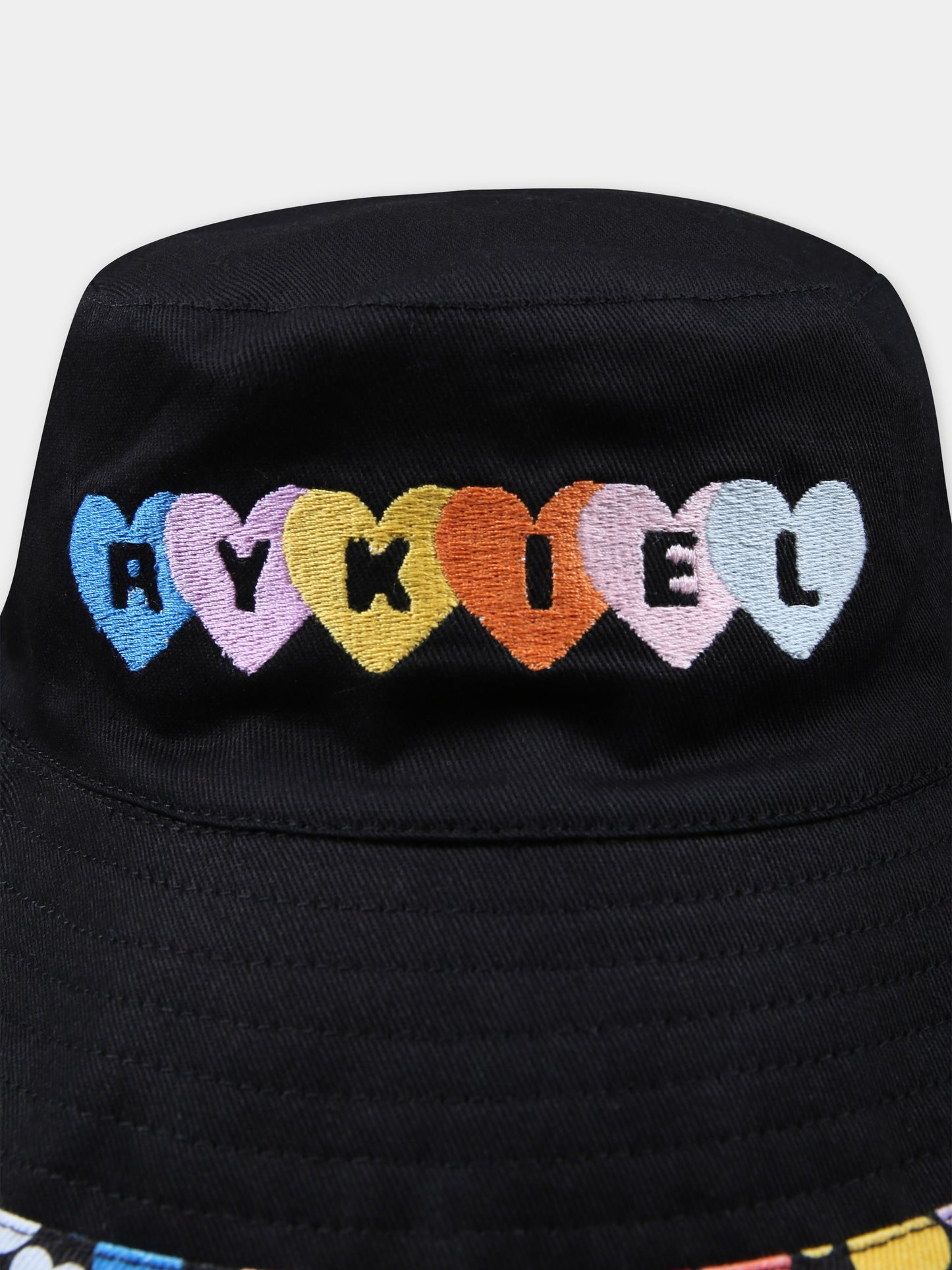 Cloche nera per bambina con cuori multicolor e logo,Sonia Rykiel Paris,A00142 Z41