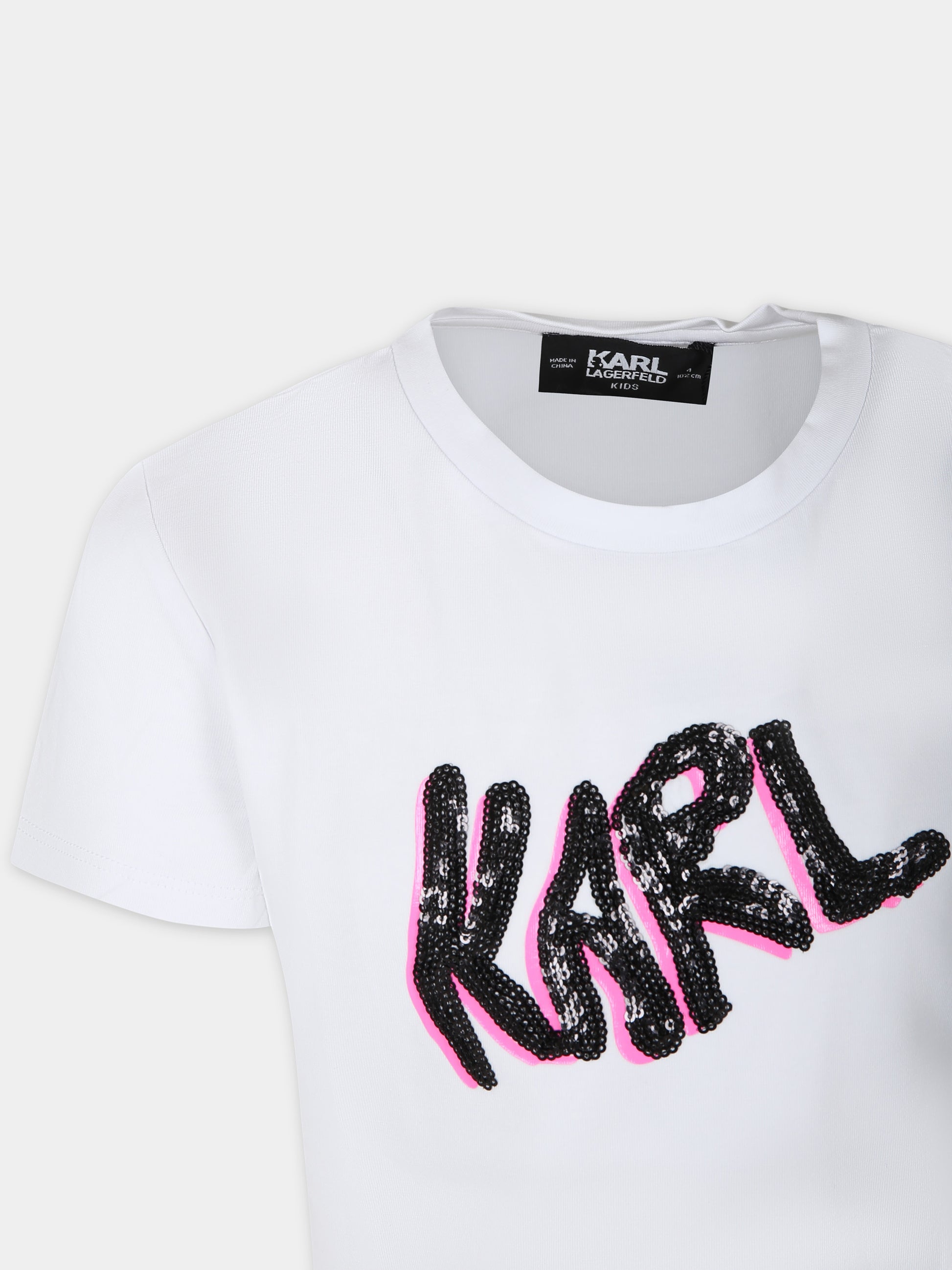 T-shirt bianca per bambina con scritta Karl,Karl Lagerfeld Kids,Z30114 10P