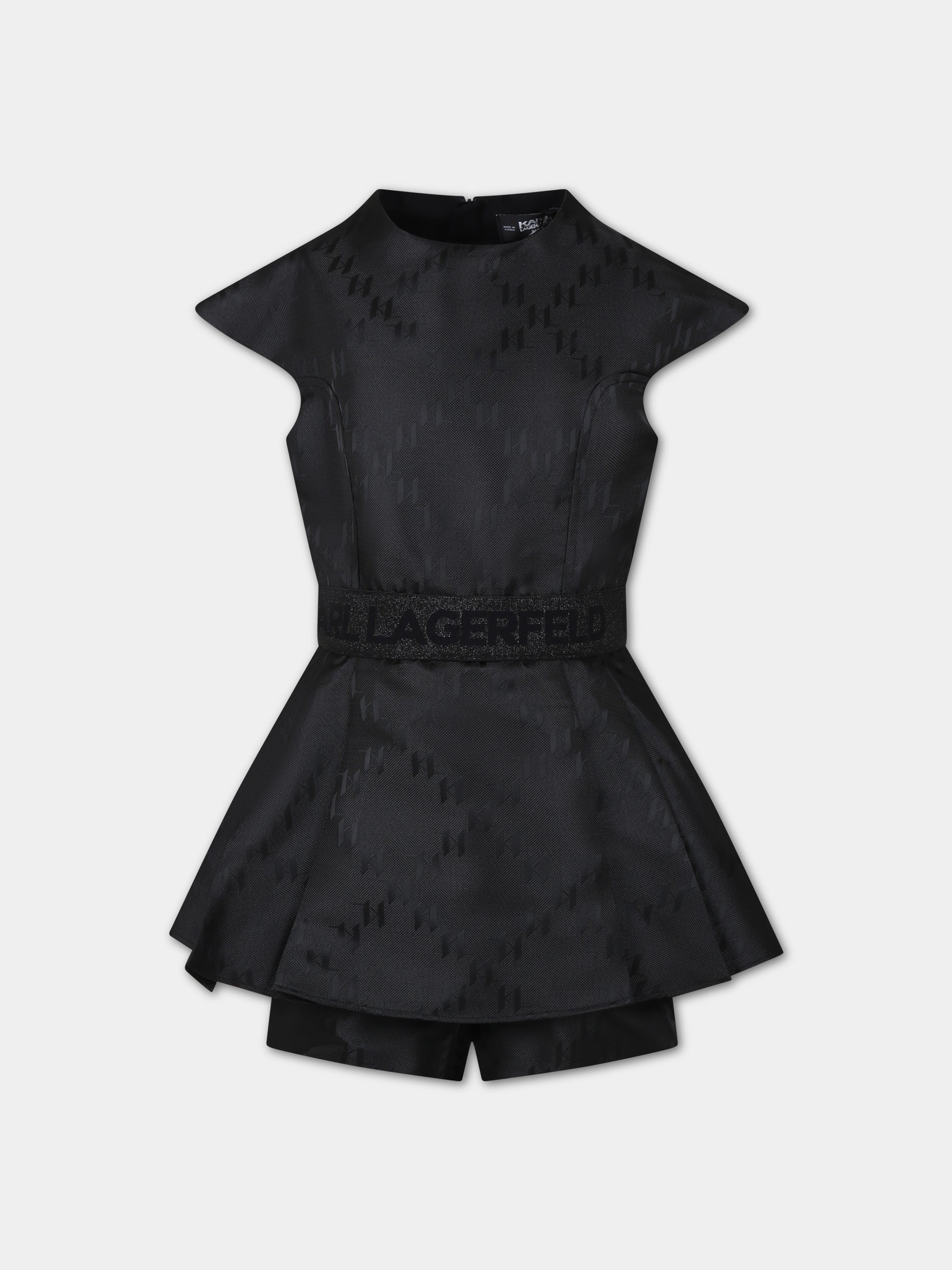 Vestito nero per bambina con stampa grafica K/IKoniK all-over,Karl Lagerfeld Kids,Z30088 09B