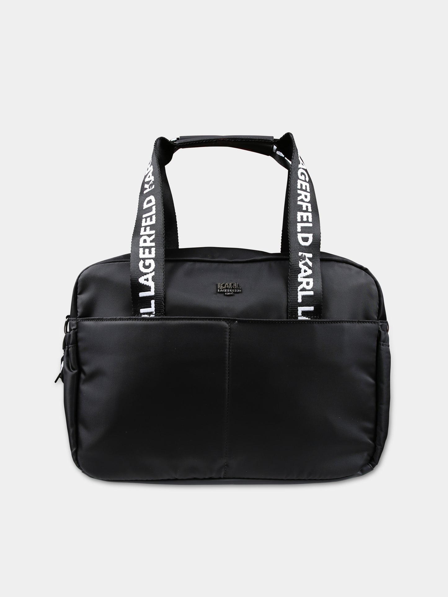 Borsa mamma nera per neonati con stampa Karl e Choupette,Karl Lagerfeld Kids,Z30167 09B