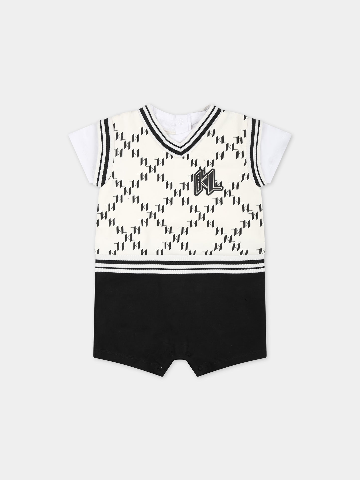 Pagliaccetto multicolor per neonato con stampa grafica K/IKoniK all-over,Karl Lagerfeld Kids,Z30128 N70
