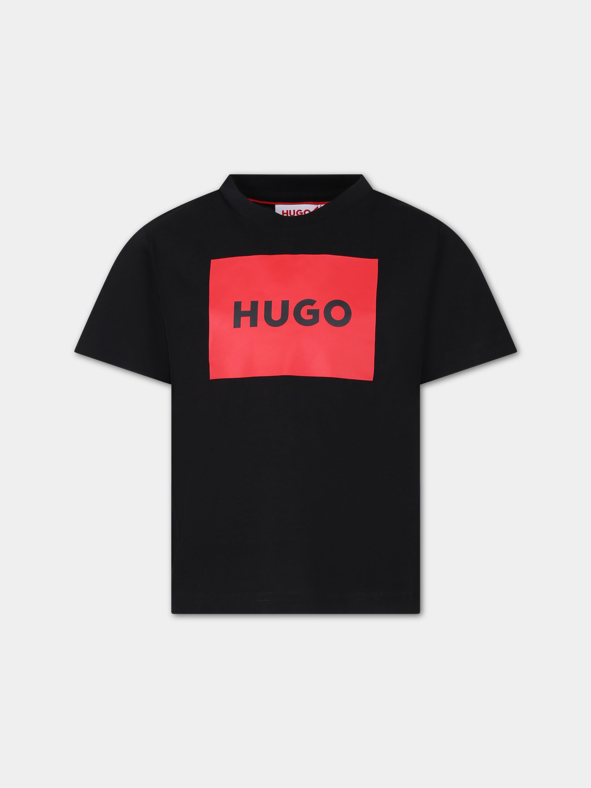 T-shirt nera per bambino con logo,Hugo,G00006 09B