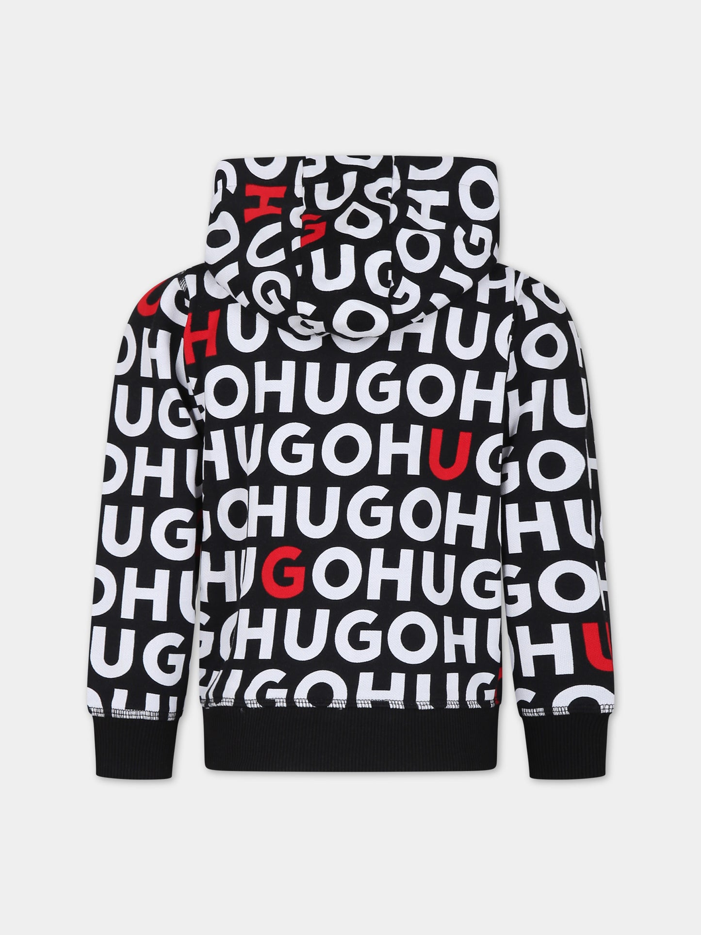Felpa nera con cappuccio per bambino con logo all-over,Hugo,G00029 M99