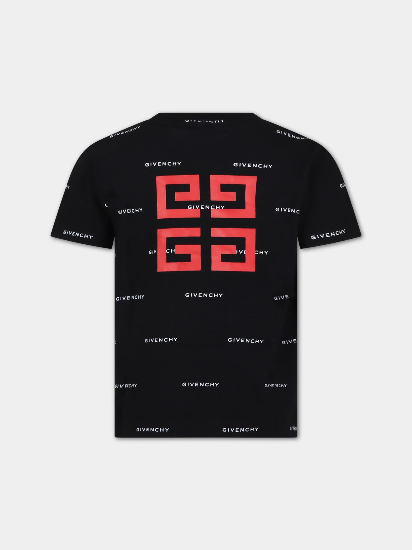 T-shirt nera per bambino con logo all-over,Givenchy Kids,H30168 M41